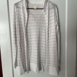 Cynthia Rowley White Tan Striped Hooded Cardigan Open Front Lightweight Sz‎ XS